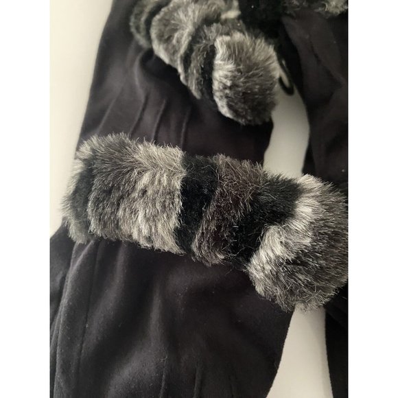 Vintage XS  Women's Faux Fur‎ Trim Gloves Winter Warm Black Gray Animal Print 2 - Picture 6 of 16